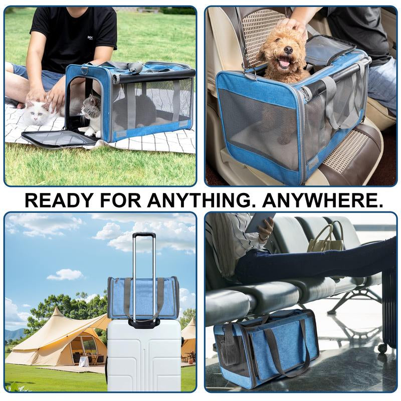 Soft-Sided Pet Carrier for Cats & Small Dogs, Foldable & Breathable Mesh Travel Bag with Secure Zippers & Privacy Flaps for Vet, Car, and Air Travel.