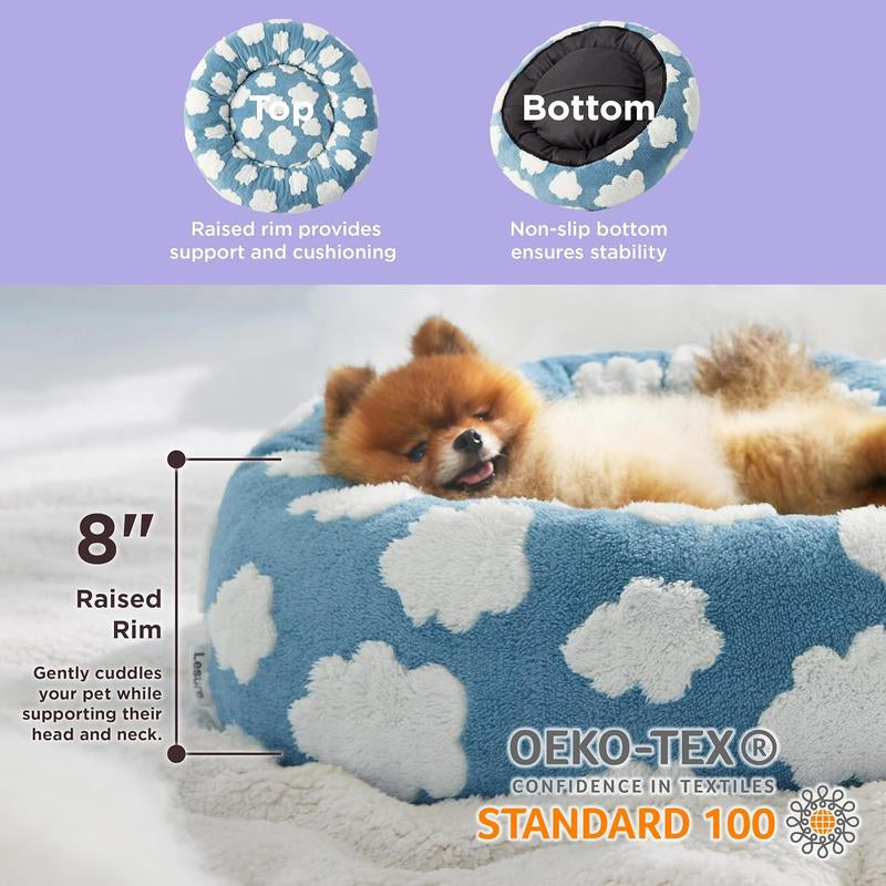 Lesure Warm Donut Bed - Cozy Fluffy Calming Bed for Small/Medium/Large Dogs & Cats, Soft Plush round Pet Bed for Winter Comfort, Washable, Anti-Slip Bottom, Camas Para Perros, Pet Supplies Bedding