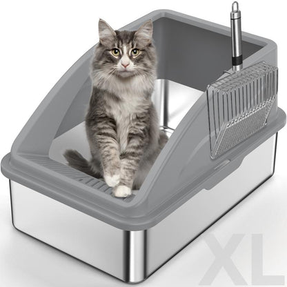 AIPERRO Stainless Steel Cat Litter Box,High Side Cats Toilet Metal Kitten Litter Pan, Pet Cleaning Tool for Big and Small Cats, Rabbits, Splash-Proof and Non-Stick Cat Poop Box Odorless, Outdoorfun,Fathersdaygifts