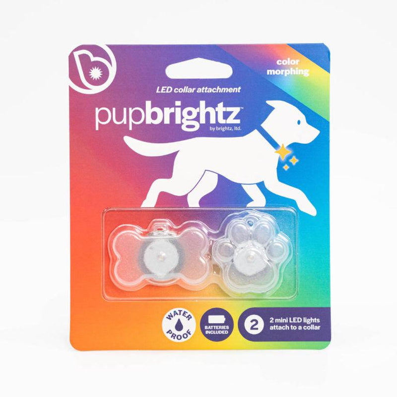 Brightz Pup Brightz 2-Pack Illuminated LED Dog Collar Charms Rainbow Glow Lights for Night Walks Waterproof & Durable with Paw Print & Bone Charms