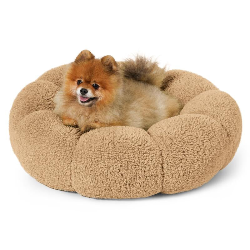 Lesure Calming Flower Bed - Flower Donut round Fluffy Puppy Bed in Plush Teddy Sherpa, Non-Slip Cute Flower Beds for Indoor, Machine Washable Dog Furniture Pet Supplies