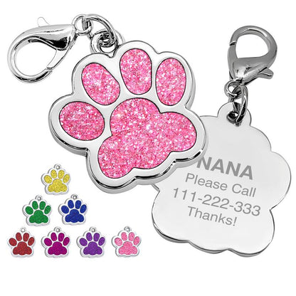LIVEKEY Personalized Pet Dog Tags Engraved Dog Name Tags Waterproof Glitter Footprint Cat ID Tags