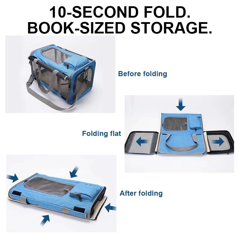 Soft-Sided Pet Carrier for Cats & Small Dogs, Foldable & Breathable Mesh Travel Bag with Secure Zippers & Privacy Flaps for Vet, Car, and Air Travel.
