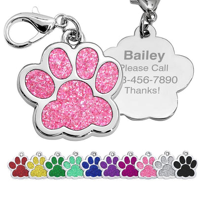 LIVEKEY Personalized Pet Dog Tags Engraved Dog Name Tags Waterproof Glitter Footprint Cat ID Tags