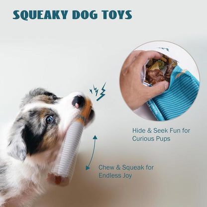Nocciola 3 Pack Chewport Refreshing Dog Squeaky Toys with a Box, Interactive Plush Toys for Small Medium Dogs Pitbull Husky Frenchie, Share a Puff with Pup