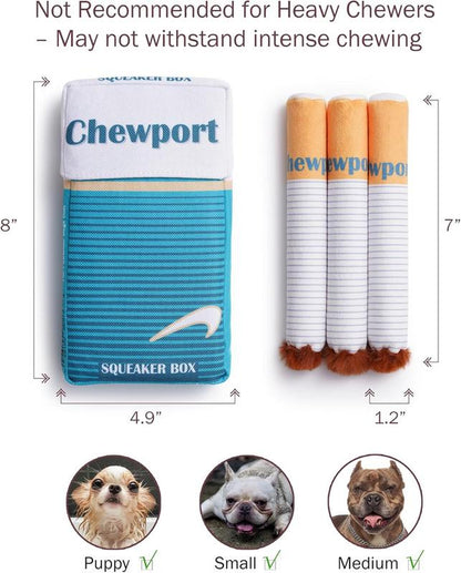 Nocciola 3 Pack Chewport Refreshing Dog Squeaky Toys with a Box, Interactive Plush Toys for Small Medium Dogs Pitbull Husky Frenchie, Share a Puff with Pup
