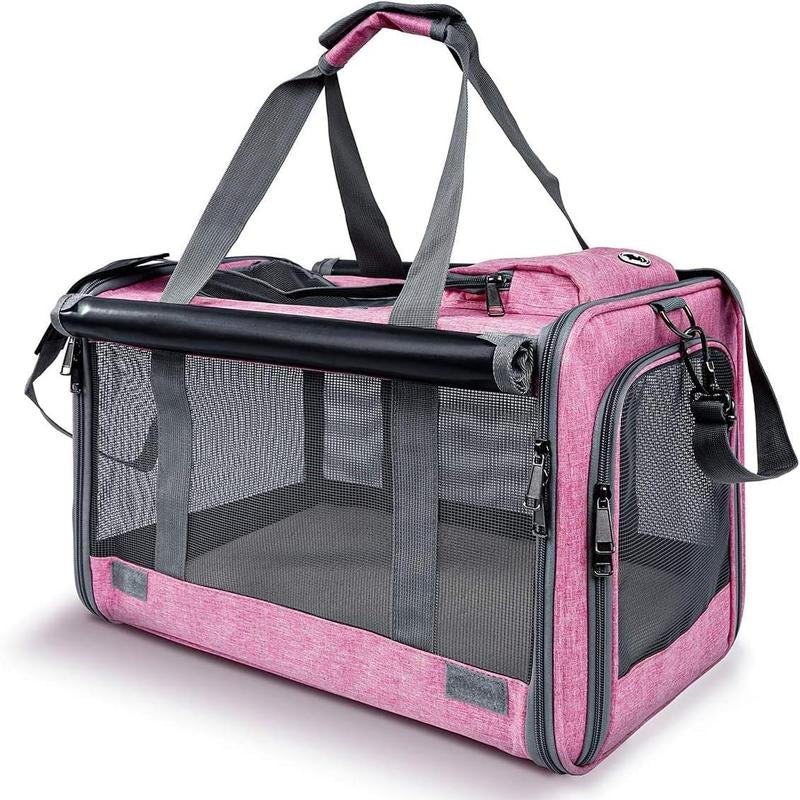Soft-Sided Pet Carrier for Cats & Small Dogs, Foldable & Breathable Mesh Travel Bag with Secure Zippers & Privacy Flaps for Vet, Car, and Air Travel.