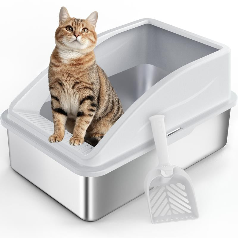 AIPERRO Stainless Steel Cat Litter Box,High Side Cats Toilet Metal Kitten Litter Pan, Pet Cleaning Tool for Big and Small Cats, Rabbits, Splash-Proof and Non-Stick Cat Poop Box Odorless, Outdoorfun,Fathersdaygifts