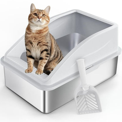 AIPERRO Stainless Steel Cat Litter Box,High Side Cats Toilet Metal Kitten Litter Pan, Pet Cleaning Tool for Big and Small Cats, Rabbits, Splash-Proof and Non-Stick Cat Poop Box Odorless, Outdoorfun,Fathersdaygifts