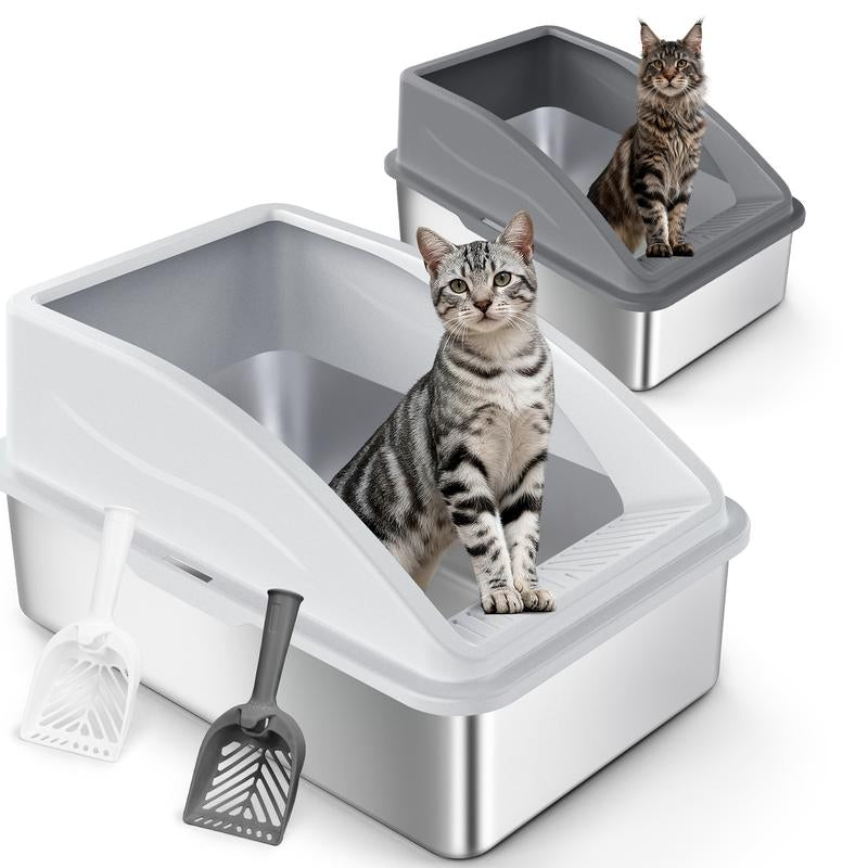 AIPERRO Stainless Steel Cat Litter Box,High Side Cats Toilet Metal Kitten Litter Pan, Pet Cleaning Tool for Big and Small Cats, Rabbits, Splash-Proof and Non-Stick Cat Poop Box Odorless, Outdoorfun,Fathersdaygifts