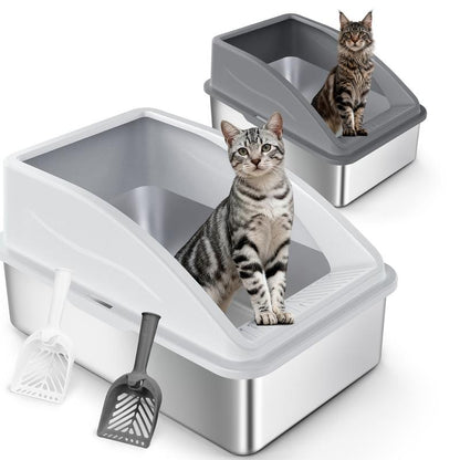 AIPERRO Stainless Steel Cat Litter Box,High Side Cats Toilet Metal Kitten Litter Pan, Pet Cleaning Tool for Big and Small Cats, Rabbits, Splash-Proof and Non-Stick Cat Poop Box Odorless, Outdoorfun,Fathersdaygifts