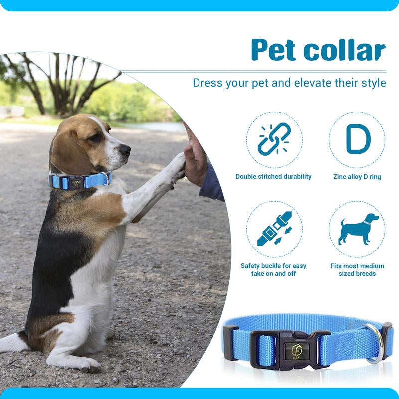 FIDEH’S 4-In-1 Pet Supplies-Reusable Cat and Dog Hair Remover Brush +Pet Grooming Double Sided Shedding Brush+Pet Nails Clippers & Trimmers+Razor Sharp Blade+Nylon Pet Collar for Medium Dogs (4Pcs Pink)