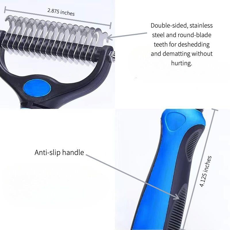 2-Pack Deshedding and Dematting Brush for Dogs and Cats with Long and Thick Hair, Dual Sided, round Blades for Safety - Stainless Steel, Color May Vary