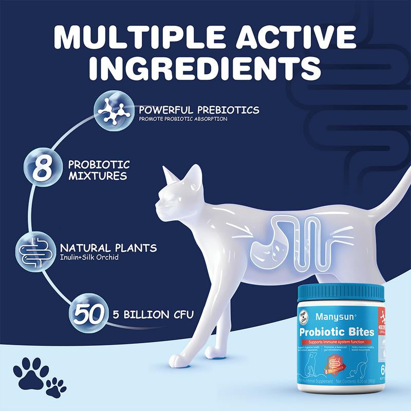 Dog&Cat Probiotic Bites, 50 Billion Probiotics,Maintain Intestinal Health,Improve Immune System Function,Nutritional Supplement Animal