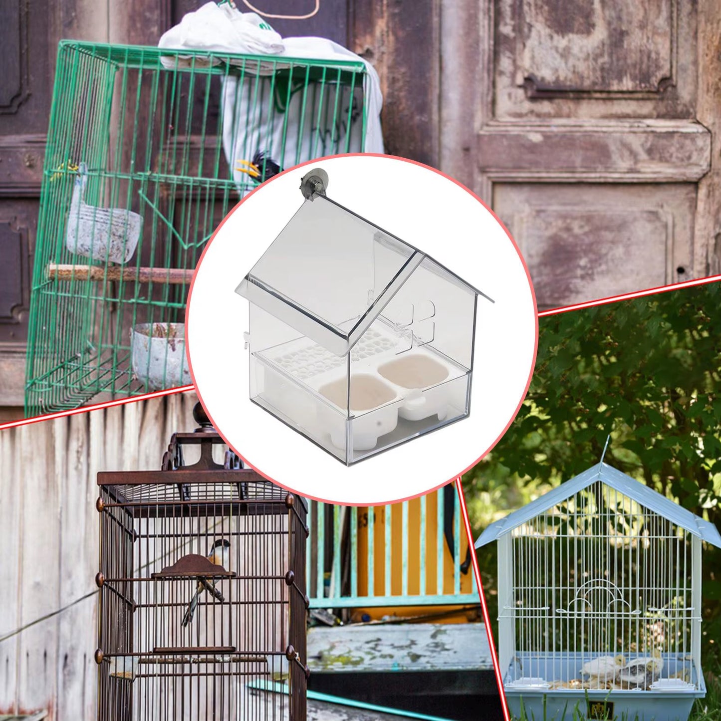 ABS Bird Feeder Prevent Scattering Bird Feeding Bowl Hanging Multifunction Bird Bath Parakeets Bathtub Bird Cage Accessories