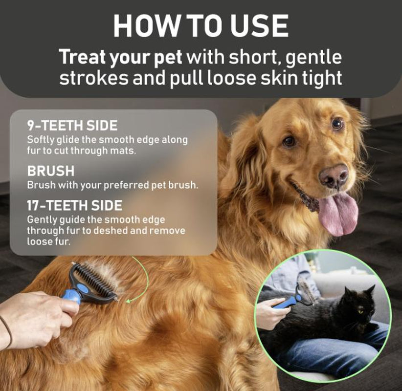 TQT Pet Grooming Brush - Double Sided Shedding and Dematting Undercoat Rake Comb for Dogs and Cats, No More Nasty Shedding or Flying Hair