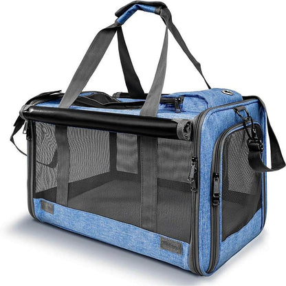 Soft-Sided Pet Carrier for Cats & Small Dogs, Foldable & Breathable Mesh Travel Bag with Secure Zippers & Privacy Flaps for Vet, Car, and Air Travel.