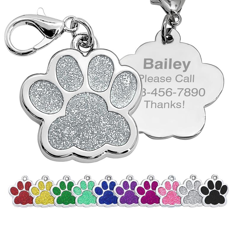 LIVEKEY Personalized Pet Dog Tags Engraved Dog Name Tags Waterproof Glitter Footprint Cat ID Tags