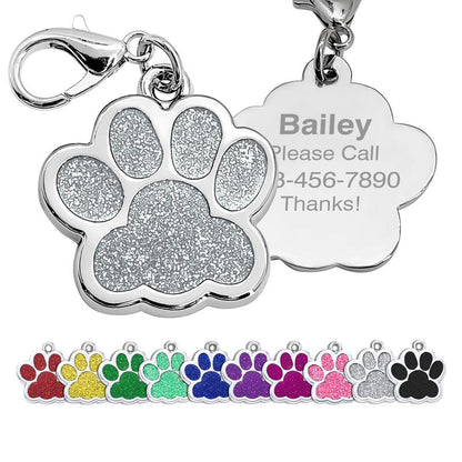 LIVEKEY Personalized Pet Dog Tags Engraved Dog Name Tags Waterproof Glitter Footprint Cat ID Tags