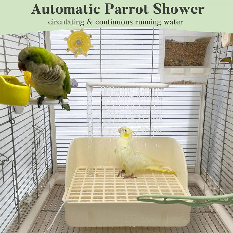 Automatic Parakeet with Pump, Large Shower Fountain Indoor Bathtub with Running Water, Parrot Tub Faucet for Pet , African Grey, Cockatiel, Conure, Budgie, Lovebird Bird Bath
