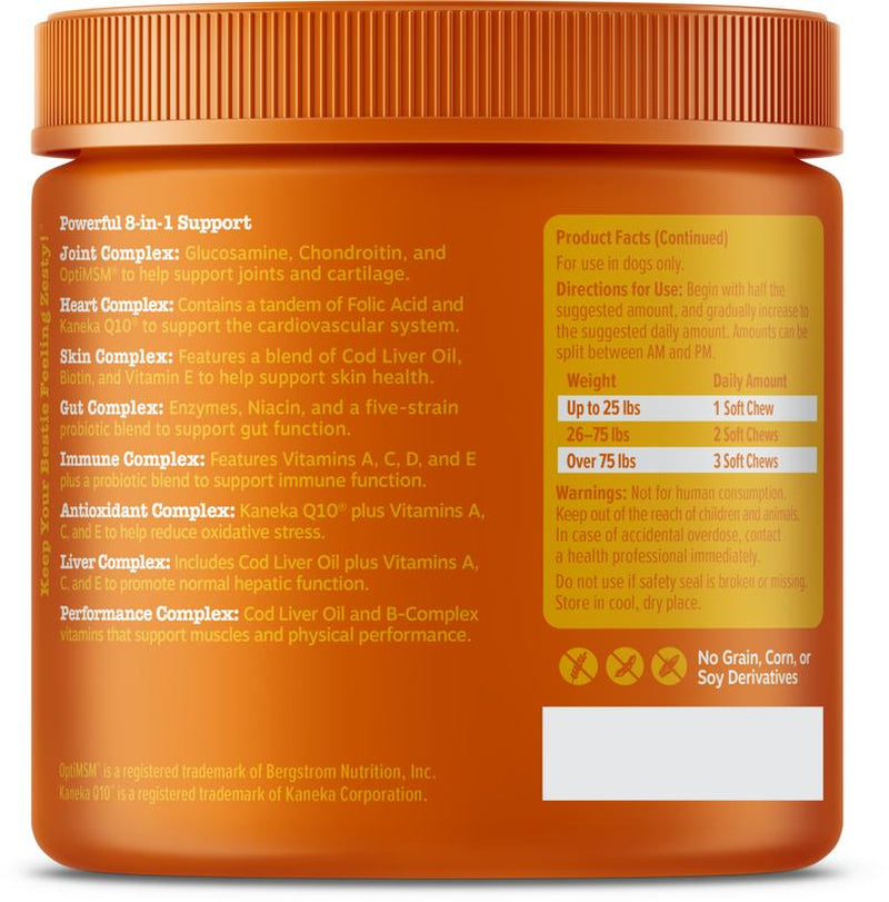 Zesty Paws 8-In-1 Chewable Multivitamin Bite for Dogs, Soft Chew Immune Support Dog Treats Supplement 8 in Dog Supplements