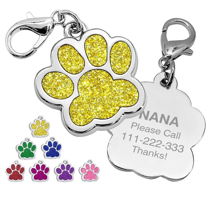 LIVEKEY Personalized Pet Dog Tags Engraved Dog Name Tags Waterproof Glitter Footprint Cat ID Tags