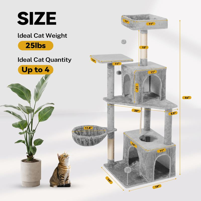 Wecharmer Cat Tree / Tower for Indoor with Green Leaves, Cat Condo Cozy Plush House with Hang Ball, Pet Furniture with Scratching Posts Cat Tree
