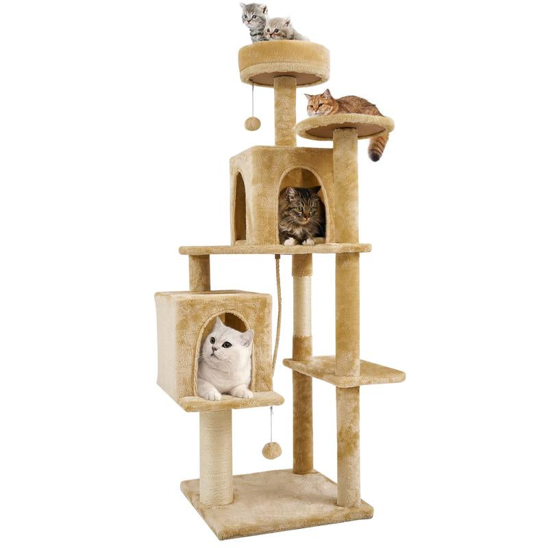Wecharmer Cat Tree / Tower for Indoor with Green Leaves, Cat Condo Cozy Plush House with Hang Ball, Pet Furniture with Scratching Posts Cat Tree