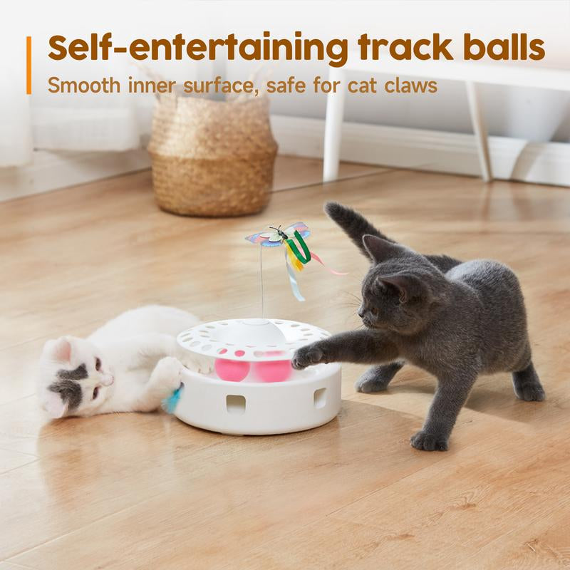 Potaroma 3In1 Cat Toys Automatic Interactive Kitten Toy, Fluttering Butterfly, Moving Ambush Feather, Track Balls, Dual Power Supplies, USB Powered, Indoor Exercise Kicker
