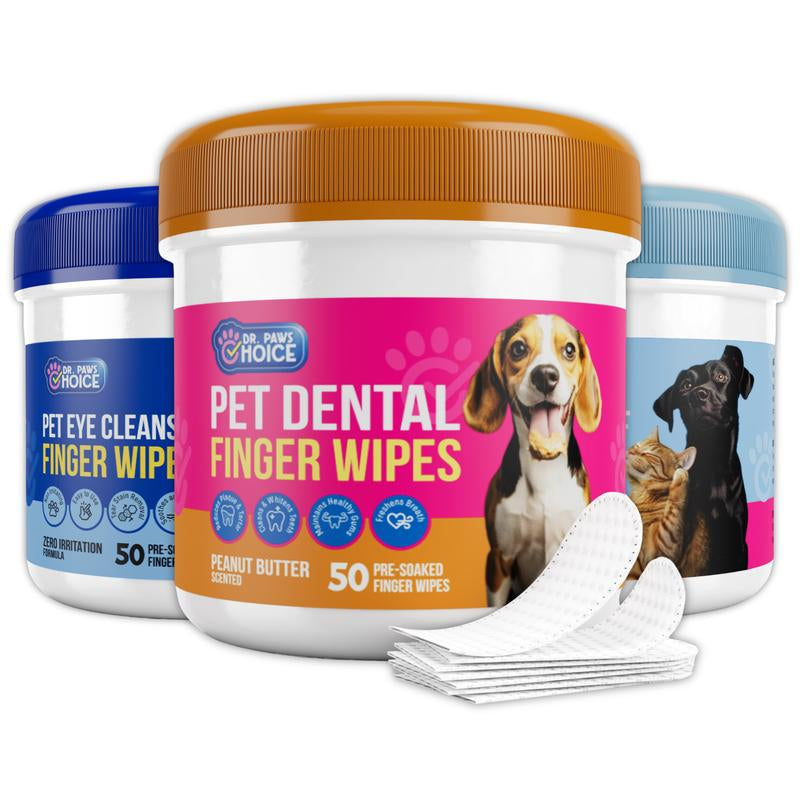 Dr. Paws Choice: Pet Care Finger Wipes for Dental, Ear, and Eye Hygiene. Grooming Cleaner