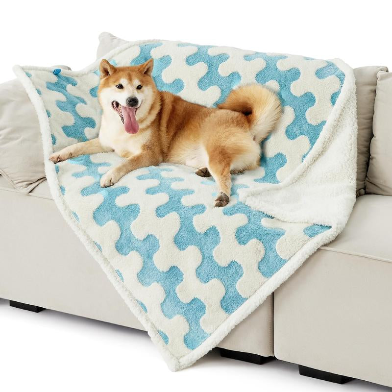 Lesure Waterproof Pet Blanket for Dogs & Cats - Cozy Winter Dual-Sided Jacquard Shag & Sherpa Fleece, 3D Textured Cloud Pattern, Machine Washable, Durable & Portable for Cold Weather Comfort, Soft Couch Protector & Bed Mat