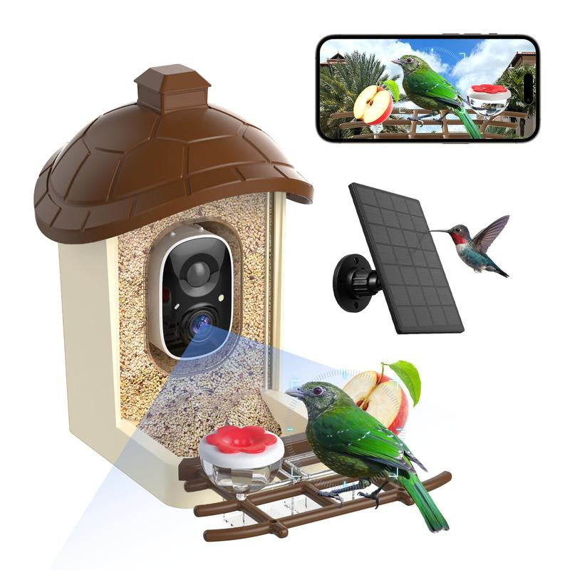 Smart Bird Feeder with Camera 2K HD Live Video Solar Powered AI Bird Species Identification Auto Capture Video Instant Arrival Alerts Ideal Gift for Mom Dad Bird Lovers