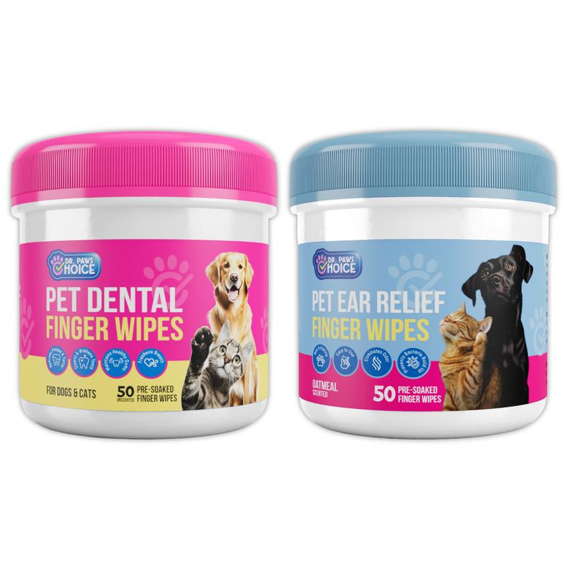 Dr. Paws Choice: Pet Care Finger Wipes for Dental, Ear, and Eye Hygiene. Grooming Cleaner