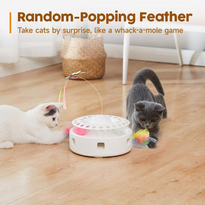 Potaroma 3In1 Cat Toys Automatic Interactive Kitten Toy, Fluttering Butterfly, Moving Ambush Feather, Track Balls, Dual Power Supplies, USB Powered, Indoor Exercise Kicker
