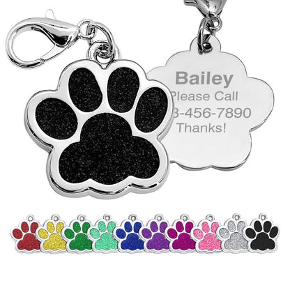 LIVEKEY Personalized Pet Dog Tags Engraved Dog Name Tags Waterproof Glitter Footprint Cat ID Tags