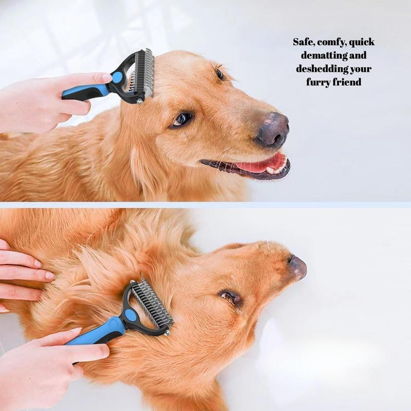 2-Pack Deshedding and Dematting Brush for Dogs and Cats with Long and Thick Hair, Dual Sided, round Blades for Safety - Stainless Steel, Color May Vary