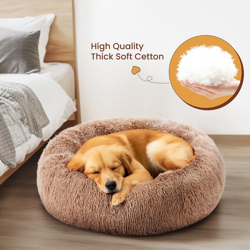 Calming Donut Cat & Dog Bed for Small Dogs, Faux Fur Plush round Dog Bed, Anti-Anxiety Waterproof Anti-Slip