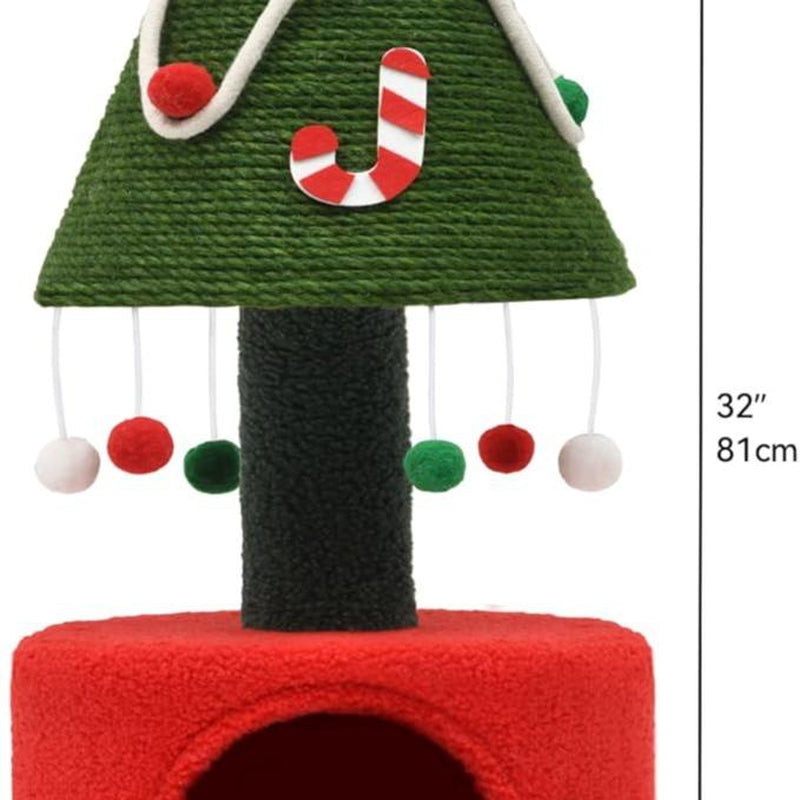 YITAHOME Cat Scratching Post with Cat House for Indoor Kitten, 32" Small Cat Tree Tower with Large Sisal, Cute Hanging Ball, Green Sisal Cat Scratcher
