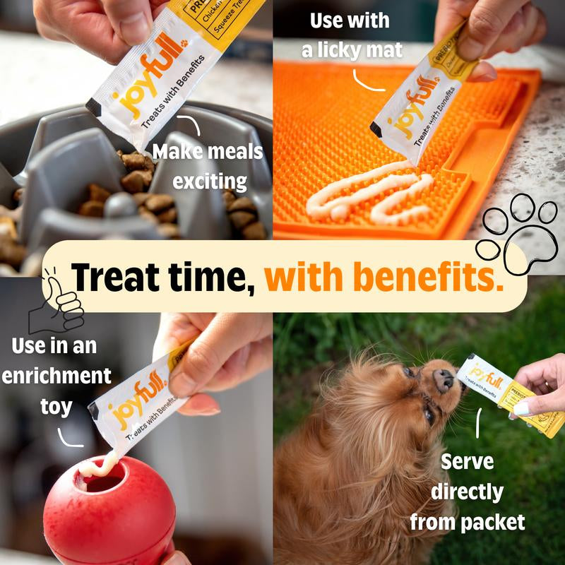 Joyfull Prebiotic Chicken Squeeze Treats for Dogs - 24 Packets with Benefits - 12 Oz Total Net Weight