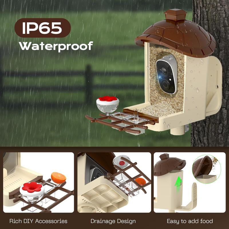 Smart Bird Feeder with Camera 2K HD Live Video Solar Powered AI Bird Species Identification Auto Capture Video Instant Arrival Alerts Ideal Gift for Mom Dad Bird Lovers