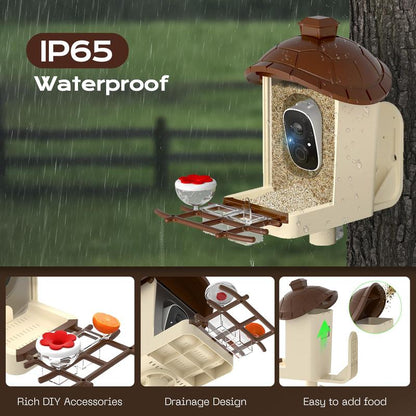 Smart Bird Feeder with Camera 2K HD Live Video Solar Powered AI Bird Species Identification Auto Capture Video Instant Arrival Alerts Ideal Gift for Mom Dad Bird Lovers