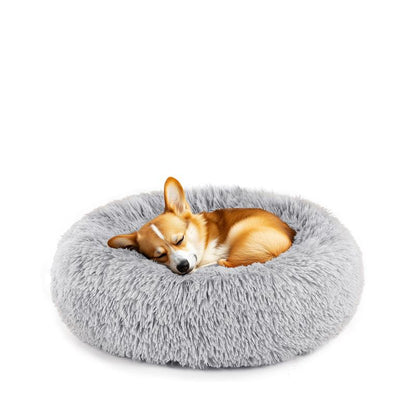 Calming Donut Cat & Dog Bed for Small Dogs, Faux Fur Plush round Dog Bed, Anti-Anxiety Waterproof Anti-Slip