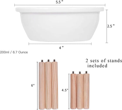 Raised Cat Feeder with Stand, Elevated Bamboo Stand with 3 Ceramic Bowls, anti Slip and Removable Feet