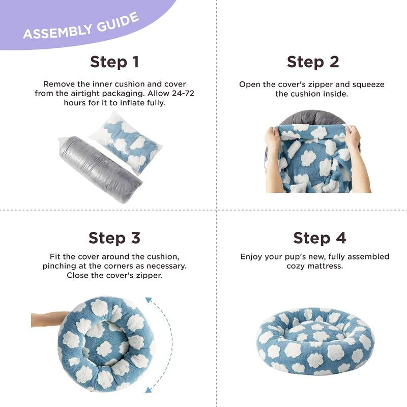 Lesure Warm Donut Bed - Cozy Fluffy Calming Bed for Small/Medium/Large Dogs & Cats, Soft Plush round Pet Bed for Winter Comfort, Washable, Anti-Slip Bottom, Camas Para Perros, Pet Supplies Bedding