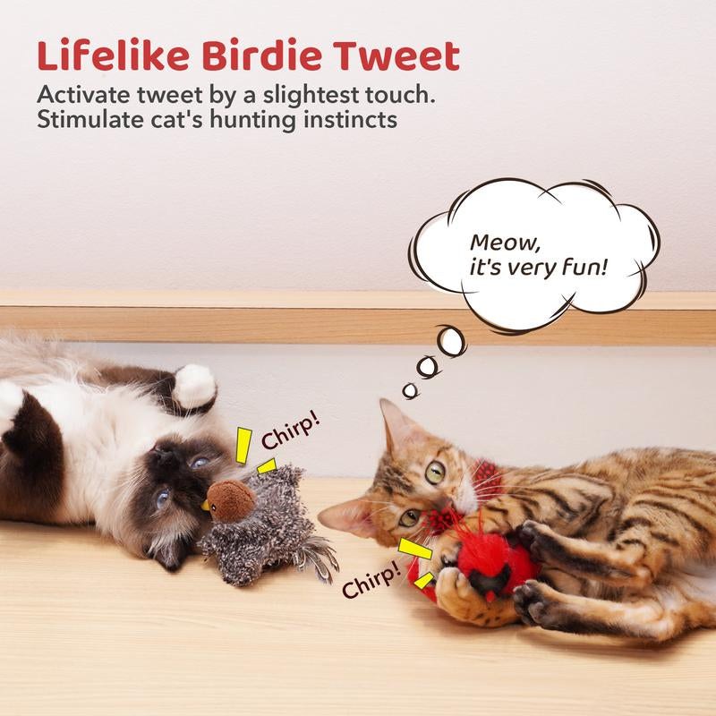 Potaroma (DON'T FLAP) Chirping Birds 2 Pcs Cat Toys with Silvervine, Interactive Cat Kicker, Lifelike Birdie Tweets, Indoor Kitten Exercise Toys