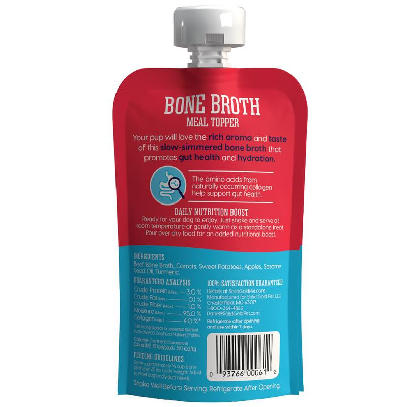 Solid Gold Bone Broth Beef Topper for Dogs - Nutrient-Rich Flavor with Turmeric for Picky Eaters - Made in USA - 12 Pouches
