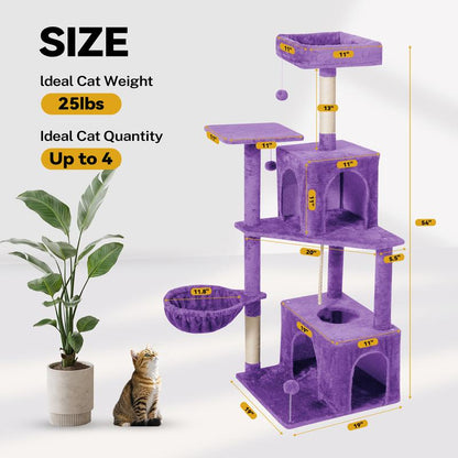 Wecharmer Cat Tree / Tower for Indoor with Green Leaves, Cat Condo Cozy Plush House with Hang Ball, Pet Furniture with Scratching Posts Cat Tree