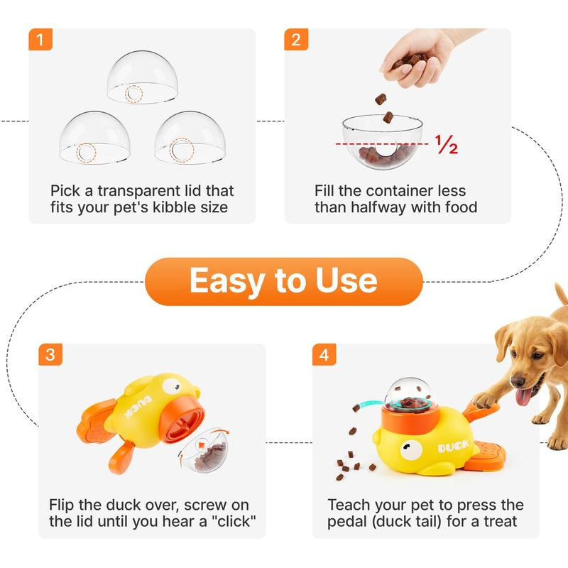 Cats Dogs Puzzle Treat Dispenser Toy, Interactive Duck-Shaped Kibble Automatic Feeder for Cats and Dogs of All Life Stages, IQ Training for Pets