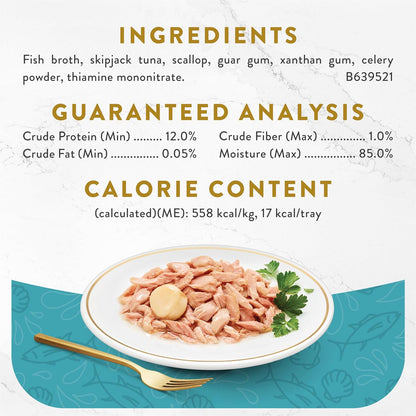 Purina  Appetizers Lickable Grain Free Wet Cat Food Topper Light Meat Tuna Appetizer with Scallop - (Pack of 10) 1.1 Oz. Trays