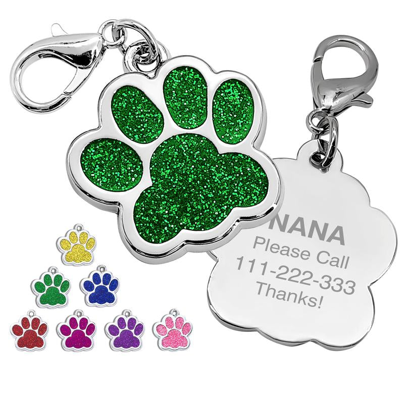 LIVEKEY Personalized Pet Dog Tags Engraved Dog Name Tags Waterproof Glitter Footprint Cat ID Tags